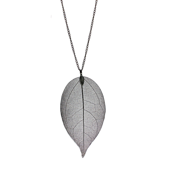 24"Handmade Natural leaf pendant necklace in 18K White Gold