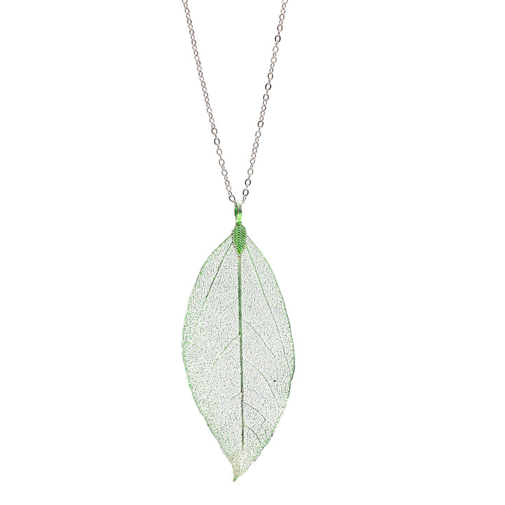 24"Handmade Natural leaf pendant necklace in 18K White Gold