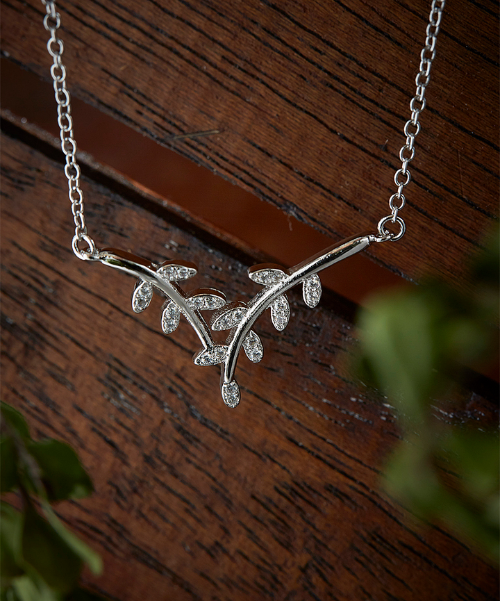 Sterling Silver Genuine Crystal Leaf Necklace