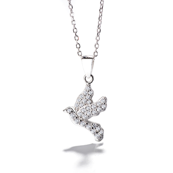 18k White Gold Over Sterling Silver Flying Dove Pendant Necklace