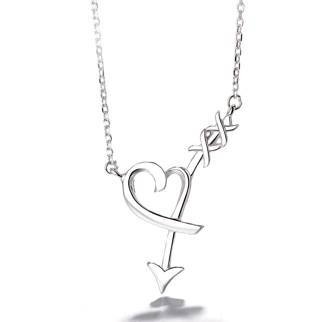 Sterling Silver High-Polish Arrow through Heart Necklace
