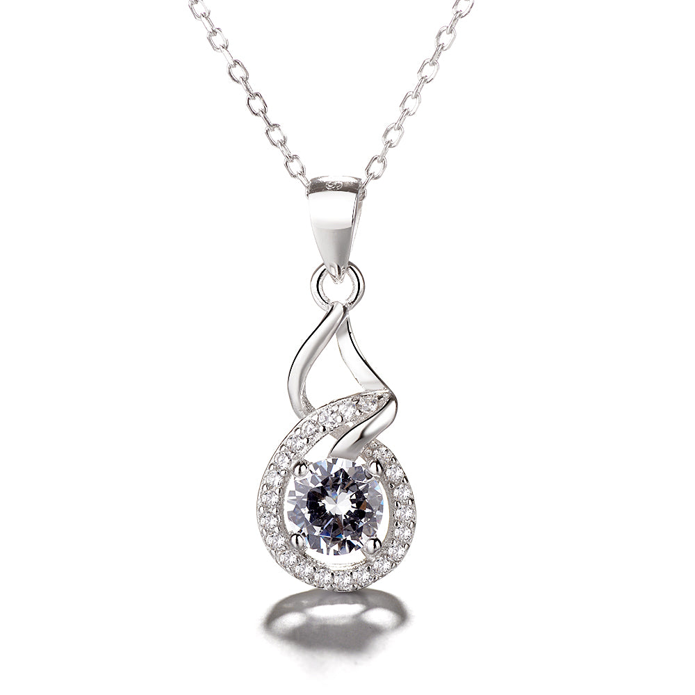 Sterling Silver Halo Pendant Necklace with Swarovski Crystals