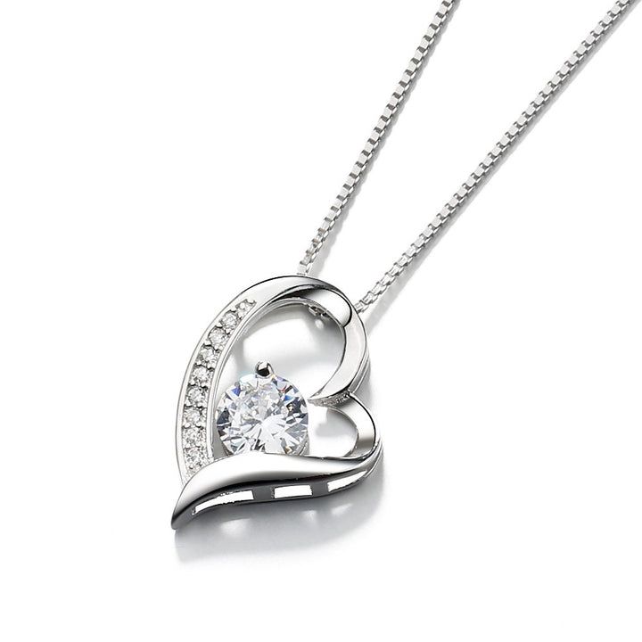 Sterling Silver Heart Pendant Necklace with Crystals