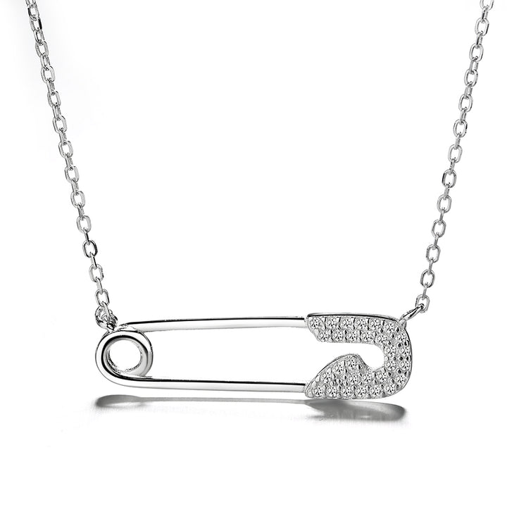 Sterling Silver Safety Pin with Swarovski Crystals Pendant Necklace