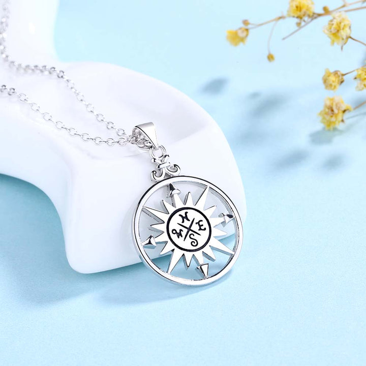 Sterling Silver Compass Pendant Necklace