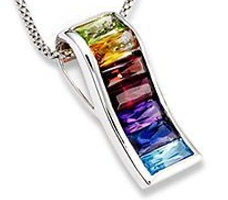 Sterling Silver Multi-Color Swarovski Baguette Pendant Necklace