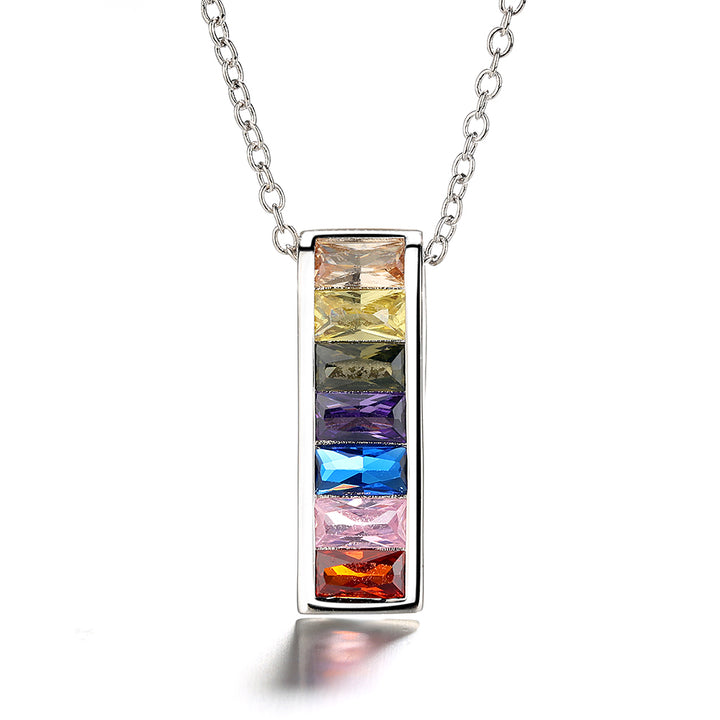 Sterling Silver Multi-Color Swarovski Baguette Pendant Necklace