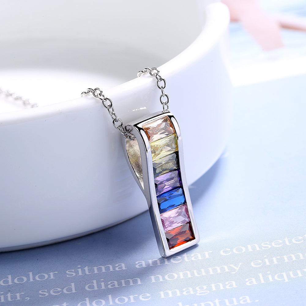 Sterling Silver Multi-Color Swarovski Baguette Pendant Necklace