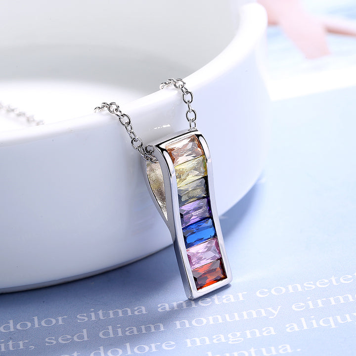 Sterling Silver Multi-Color Swarovski Baguette Pendant Necklace