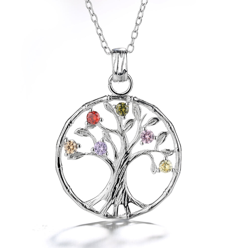 Sterling Silver Multi-Color Gemstone Tree of Life Pendant Necklace