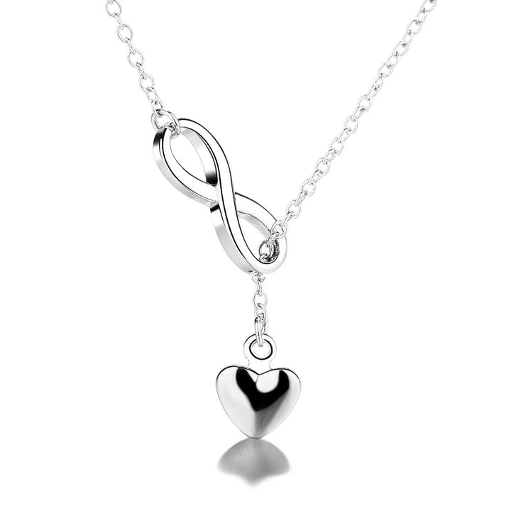 Sterling Silver Lariat Infinity and Heart Drop Pendant Necklace