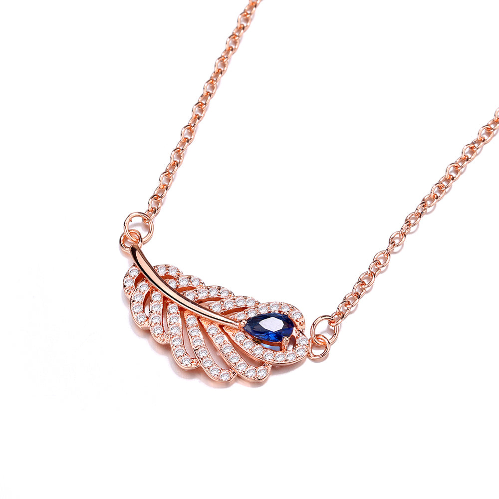 Sterling Silver and Rose Gold Sapphire Leaf Pendant Necklace