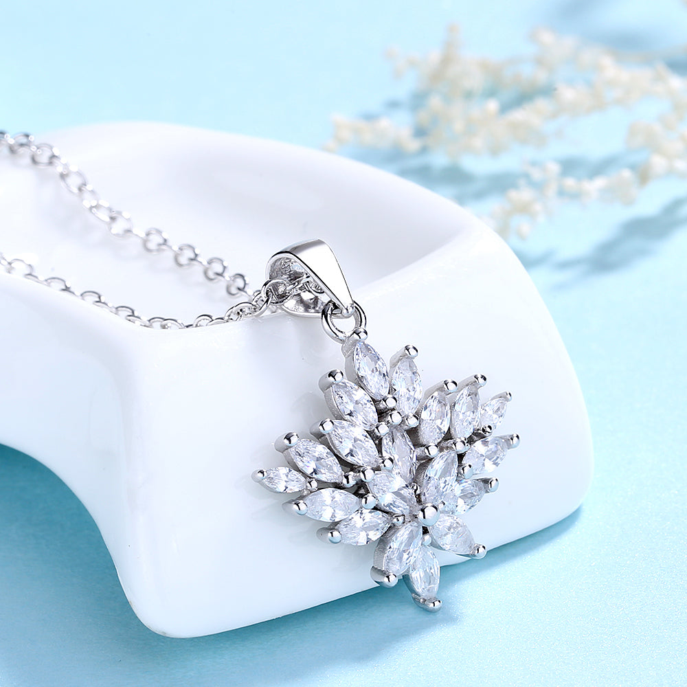 Sterling Silver Cluster Crystal Pendant Necklace