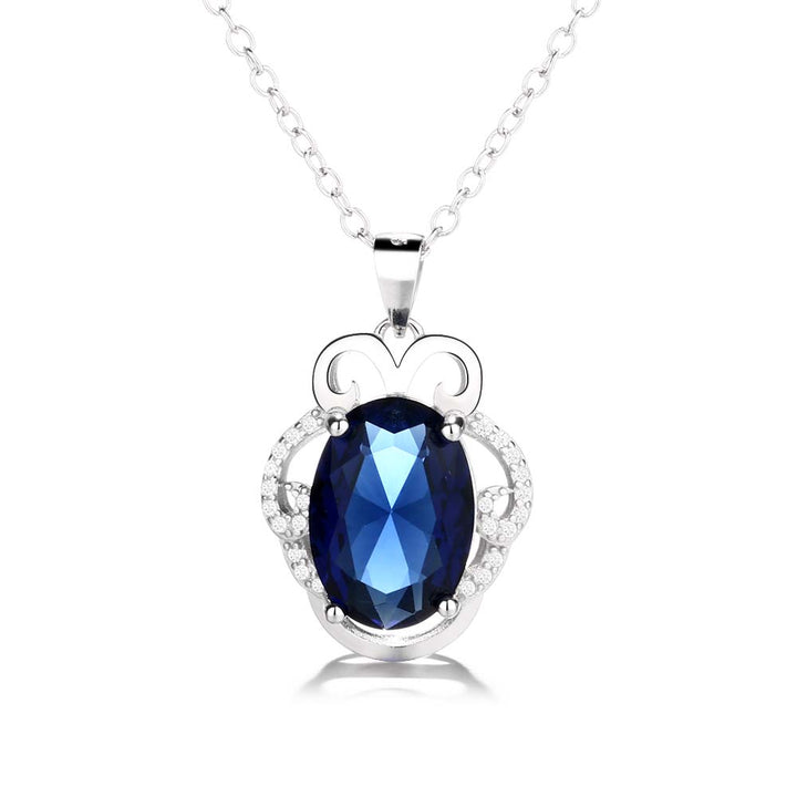 Sterling Silver Sapphire Crown Pendant Necklace