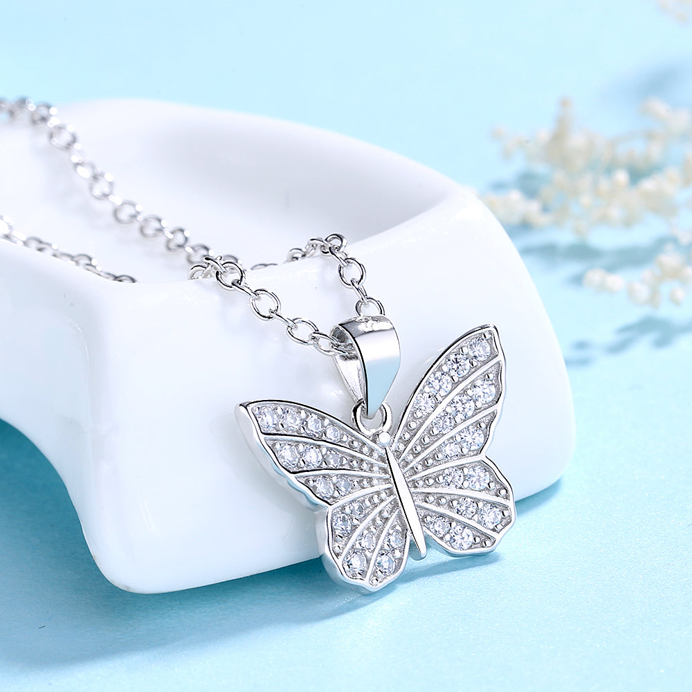 Sterling Silver Butterfly Pendant Necklace with Swarovski Crystals