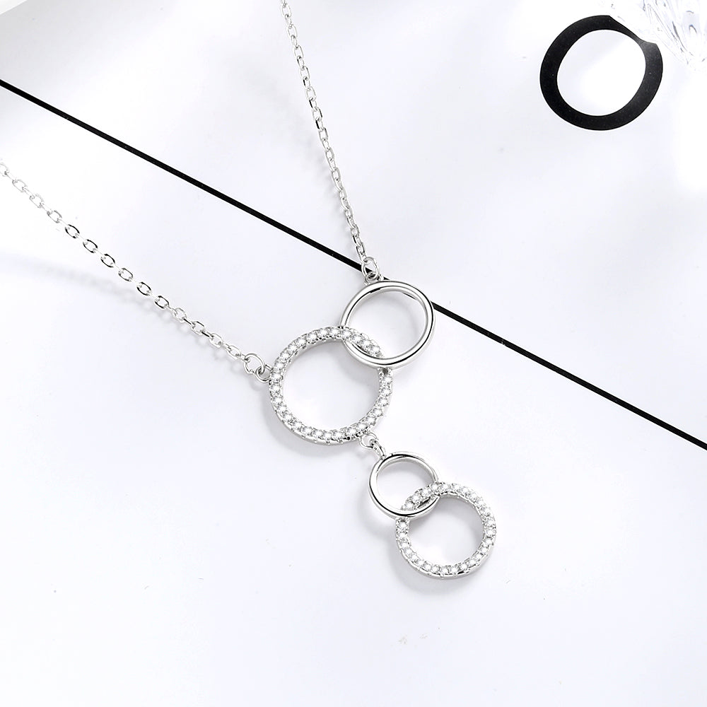 Sterling Silver Mother Daughter Pendant Necklace with White Sapphires