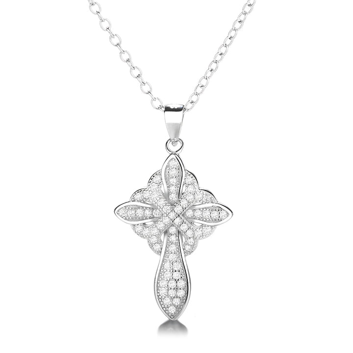 Sterling Silver Studded Cross Pendant Necklace