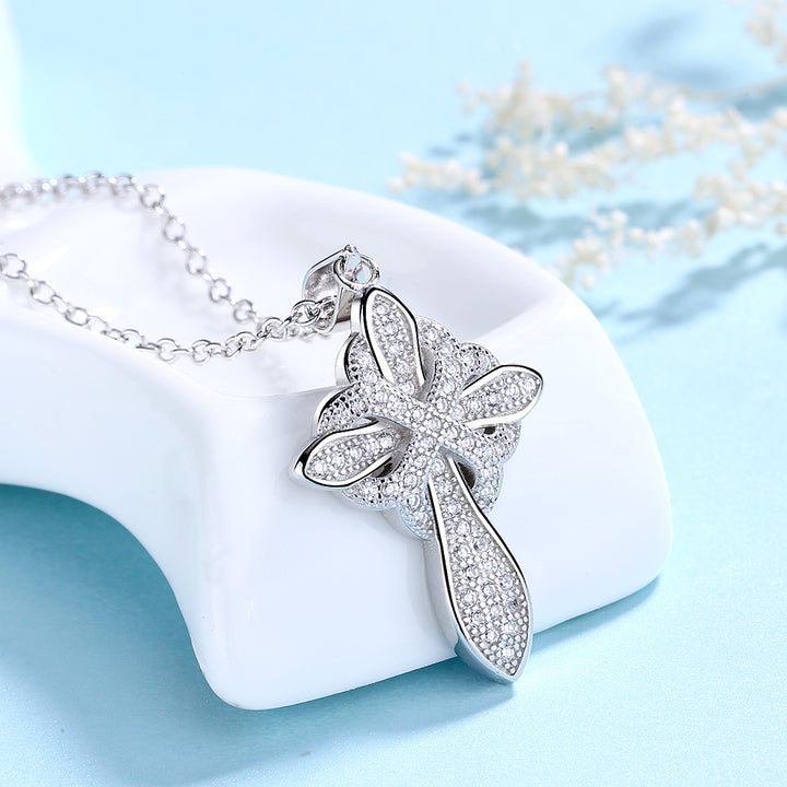 Sterling Silver Studded Cross Pendant Necklace