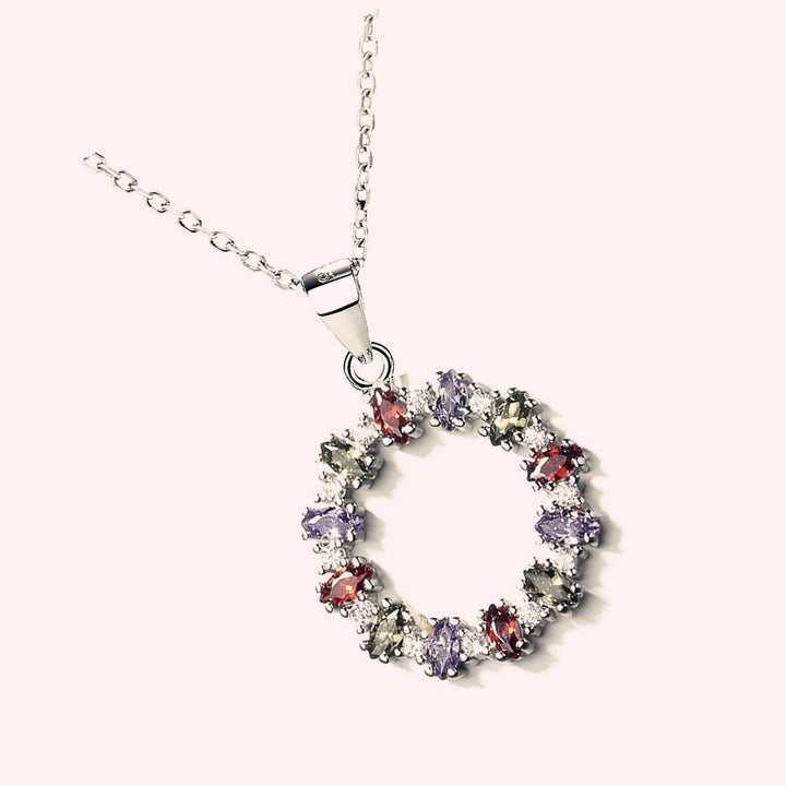 Sterling Silver Mutli-Colored Swarovski Wreath Pendant Necklace