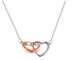 14k Rose Gold & Sterling Silver Double Heart Pendant Necklace