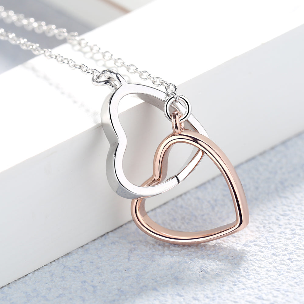 14k Rose Gold & Sterling Silver Double Heart Pendant Necklace