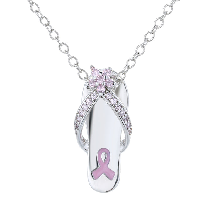 Breast Cancer Awareness Silver & Pink Sapphire Pendant Necklace