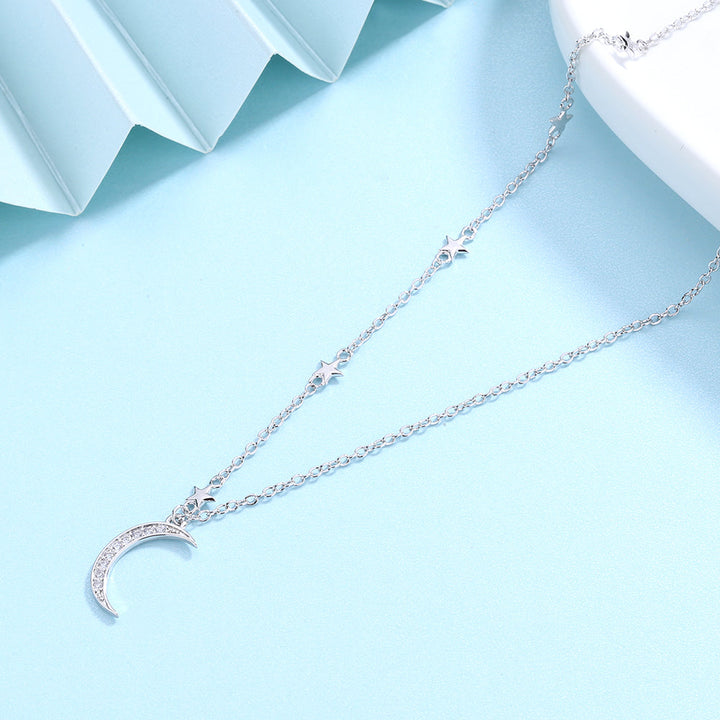 Sterling Silver Stars and Moon Swarovski Crystal Necklace