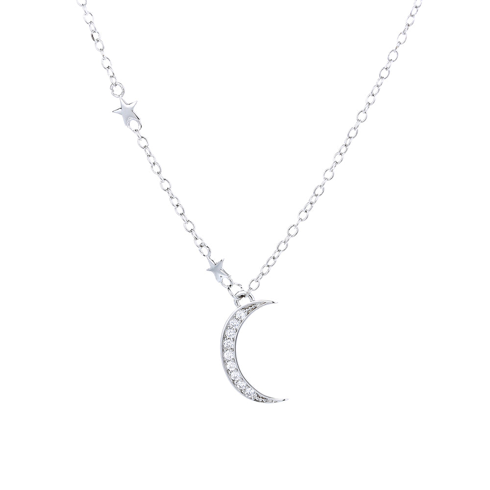 Sterling Silver Stars and Moon Swarovski Crystal Necklace