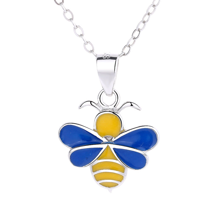 Sterling Silver Yellow and Blue Bumble Bee Pendant