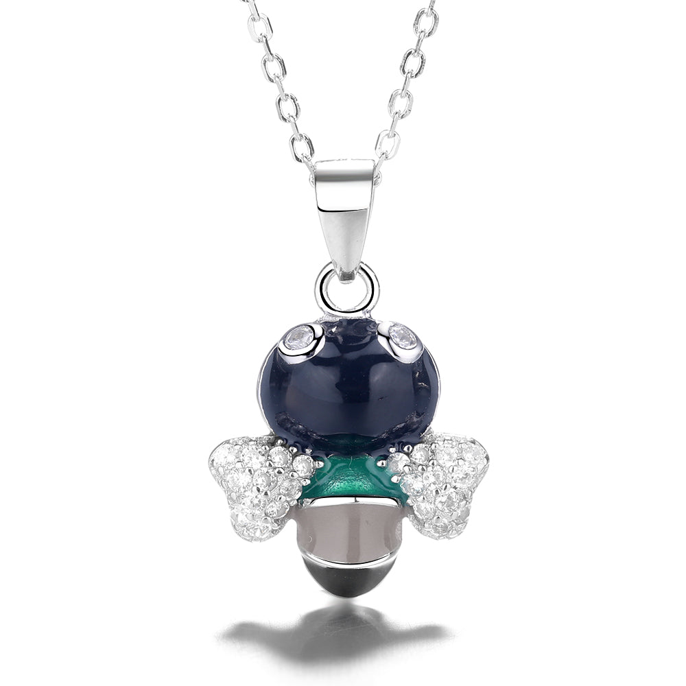 Sterling Silver Black Bee Pendant Necklace with Swarovski Crystals