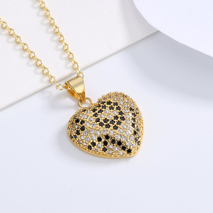 14K Gold Leopard Print Heart Necklace with Swarovski Crystals