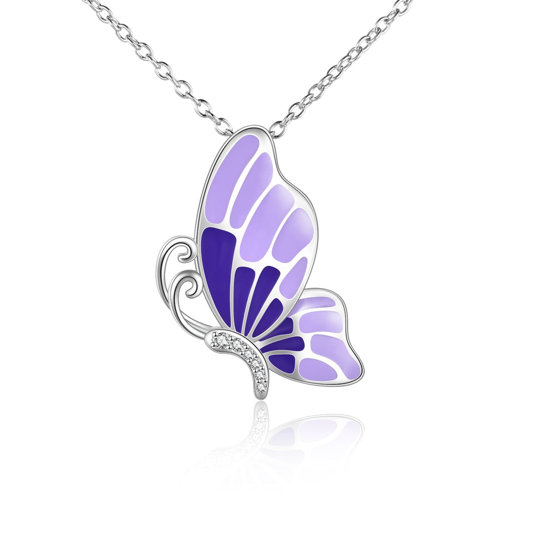 Sterling Silver & Crystal Purple Butterfly Necklace