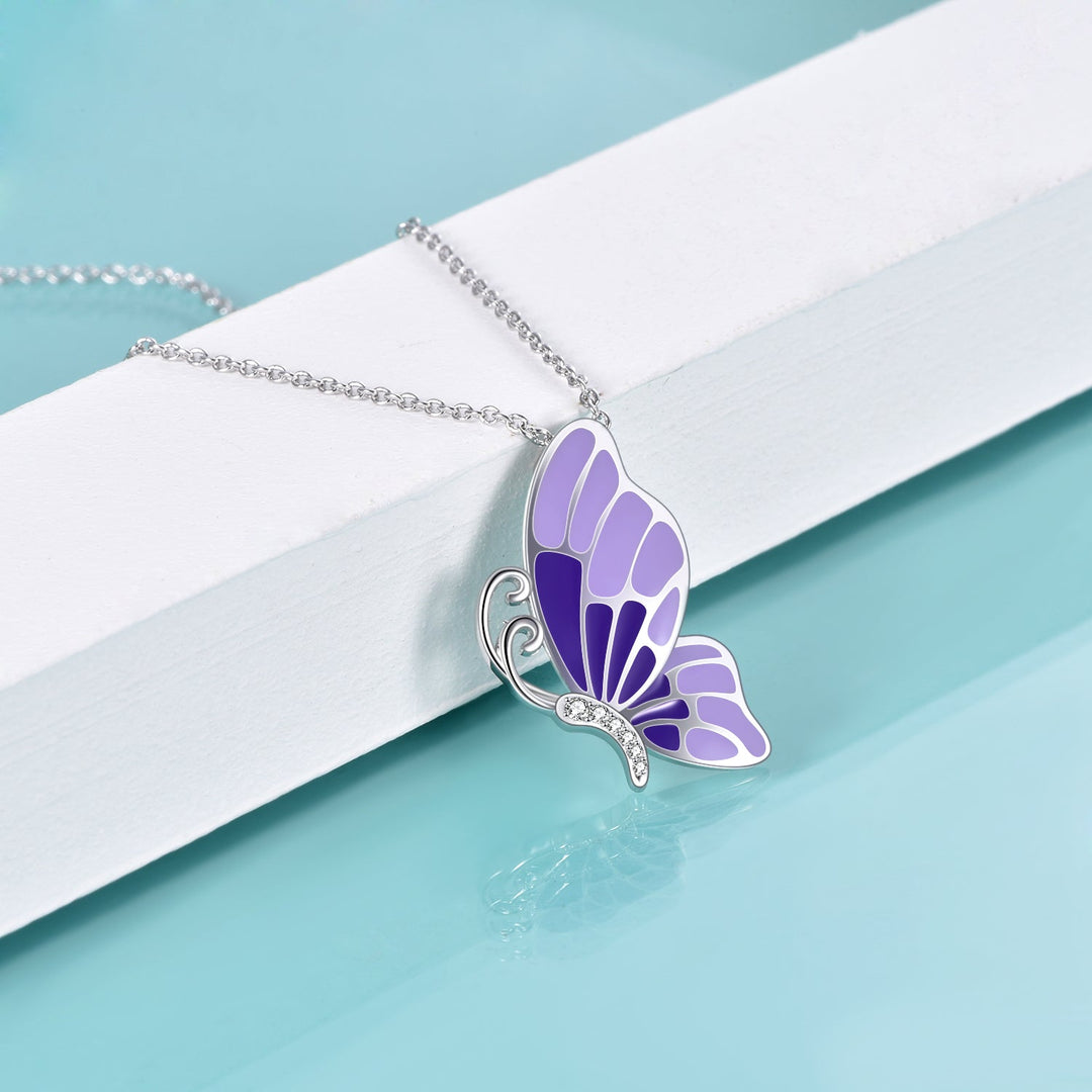 Sterling Silver & Crystal Purple Butterfly Necklace