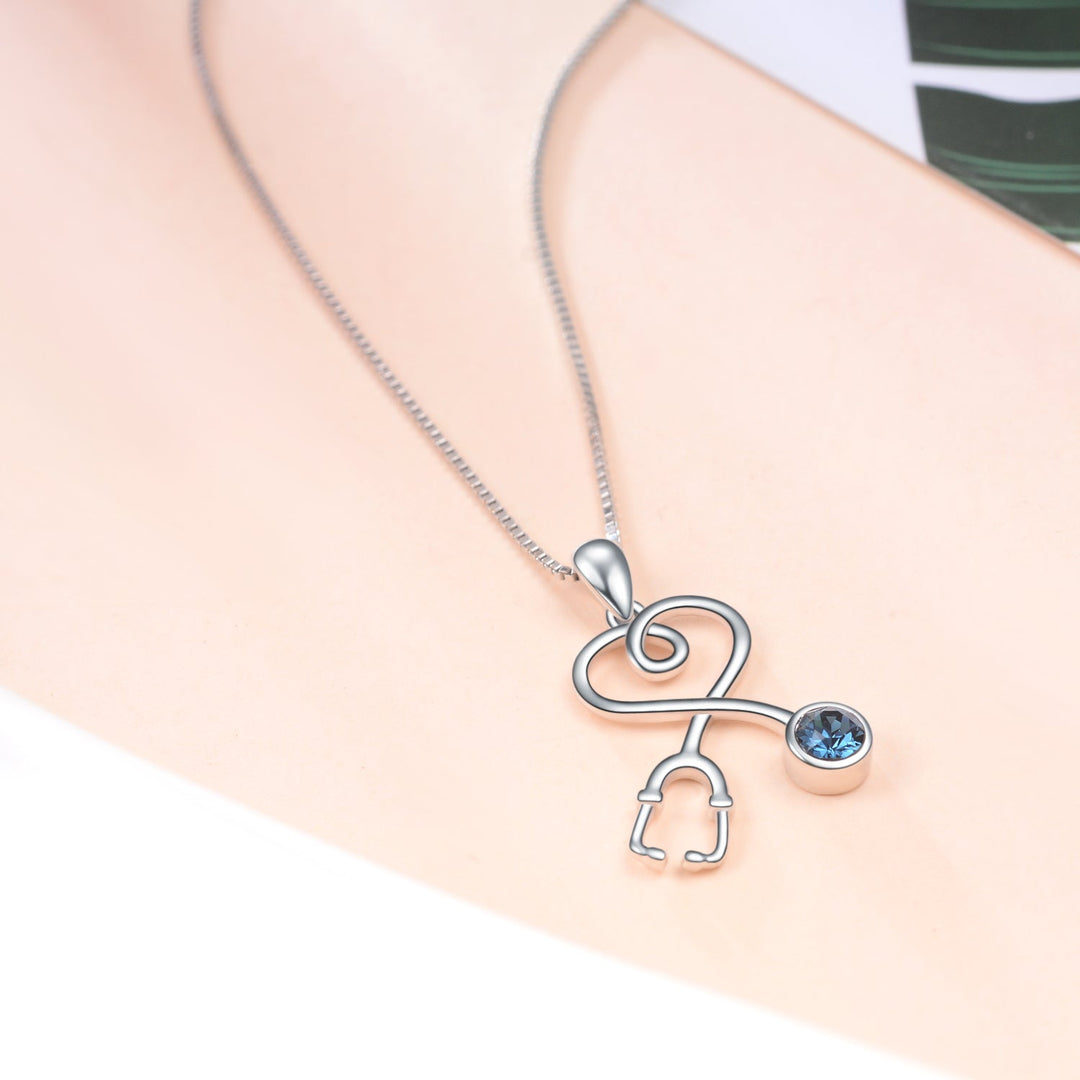 Sterling Silver Stethoscope Heart Pendant Necklace