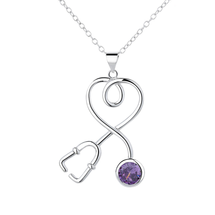 Sterling Silver Stethoscope Heart Pendant Necklace