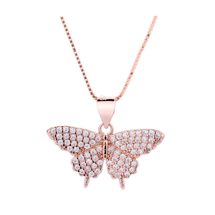 18K Rose Gold over Sterling Silver Butterfly Pendant Necklace