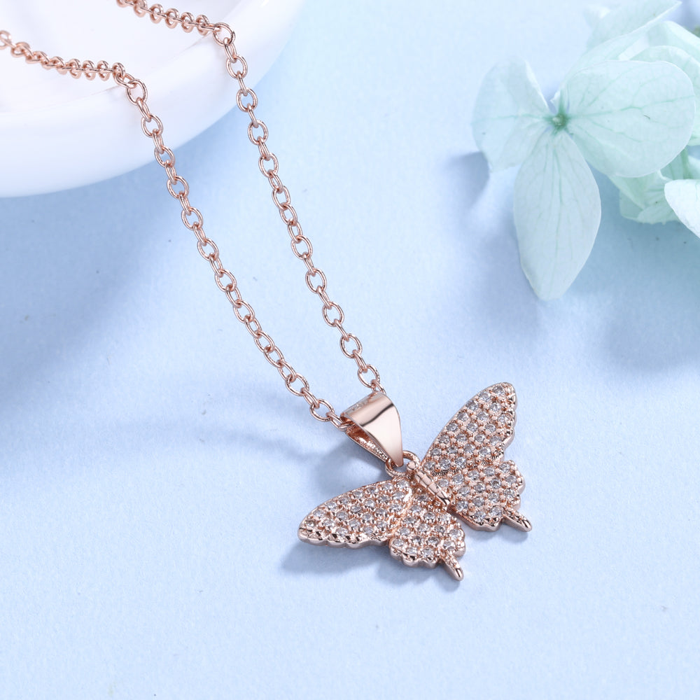 18K Rose Gold over Sterling Silver Butterfly Pendant Necklace