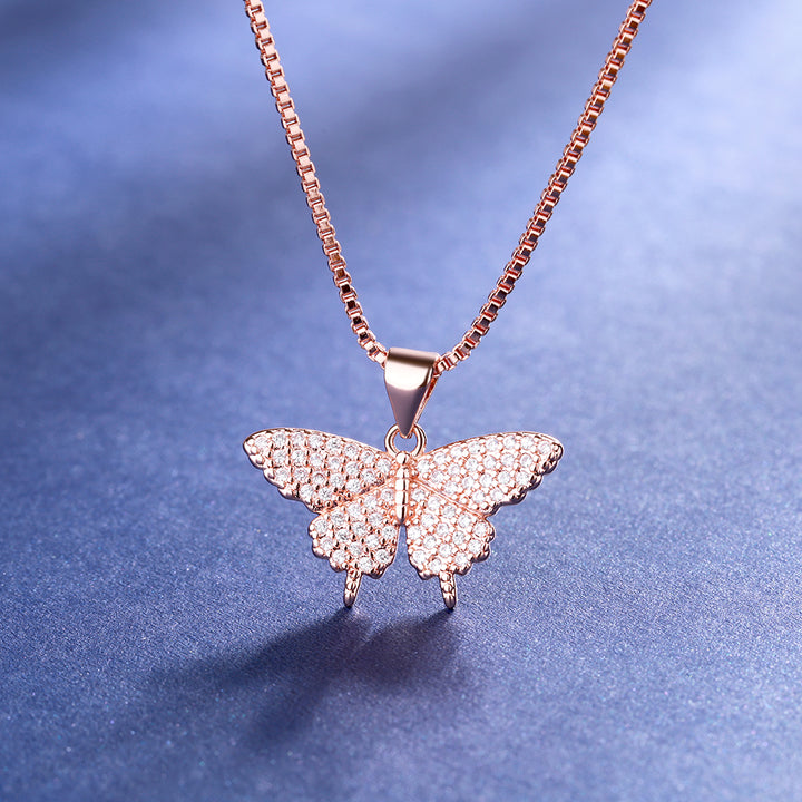 18K Rose Gold over Sterling Silver Butterfly Pendant Necklace