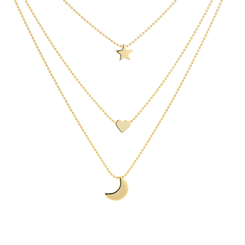 Sterling Silver and Yellow Gold Star Heart & Moon Necklace