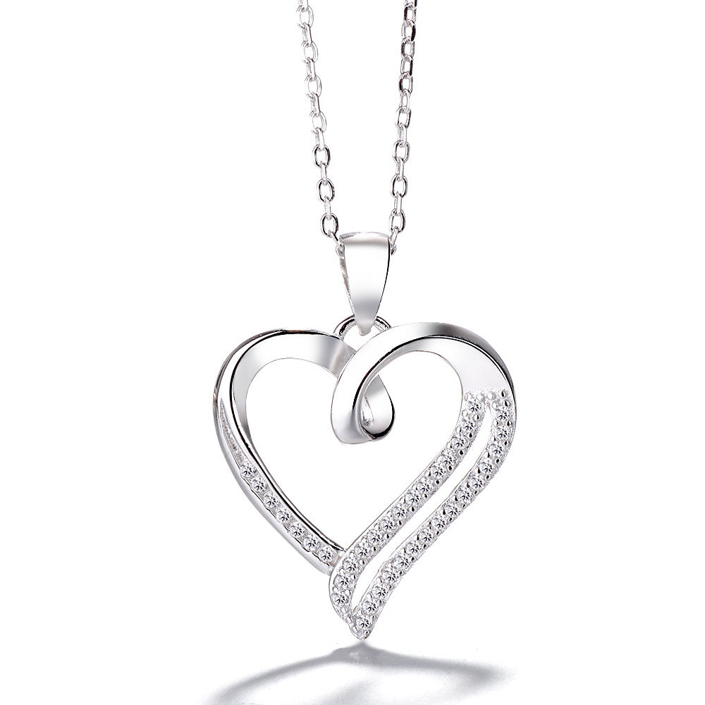 Heart Pendant Necklace with Crystals in Sterling Silver