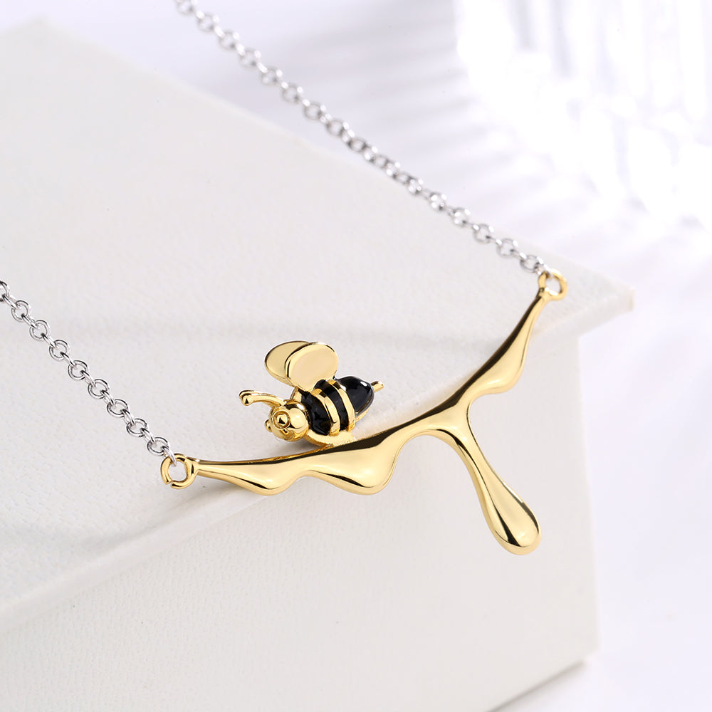 14K Gold and Sterling Silver Bee Pendant Necklace