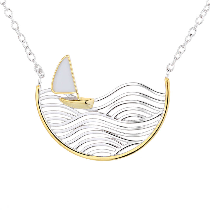 Sterling Silver two-tone Sailboat Pendant Necklace