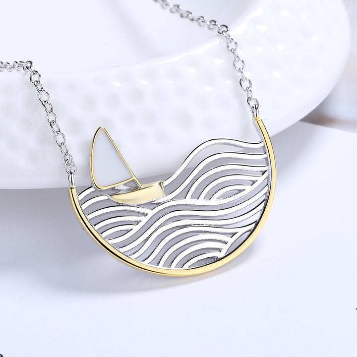 Sterling Silver two-tone Sailboat Pendant Necklace
