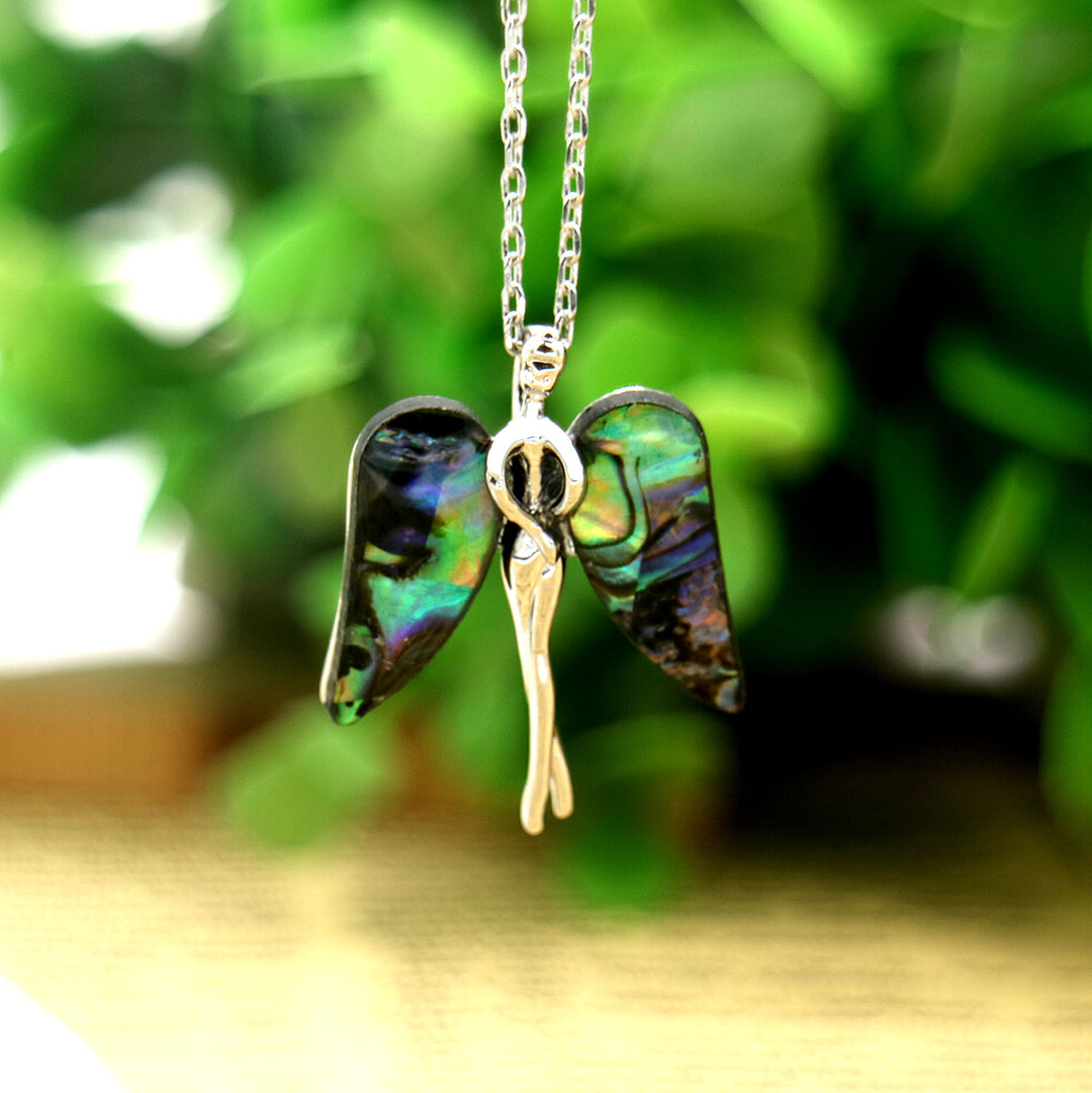 Sterling Silver and Abalone Angel Pendant Necklace