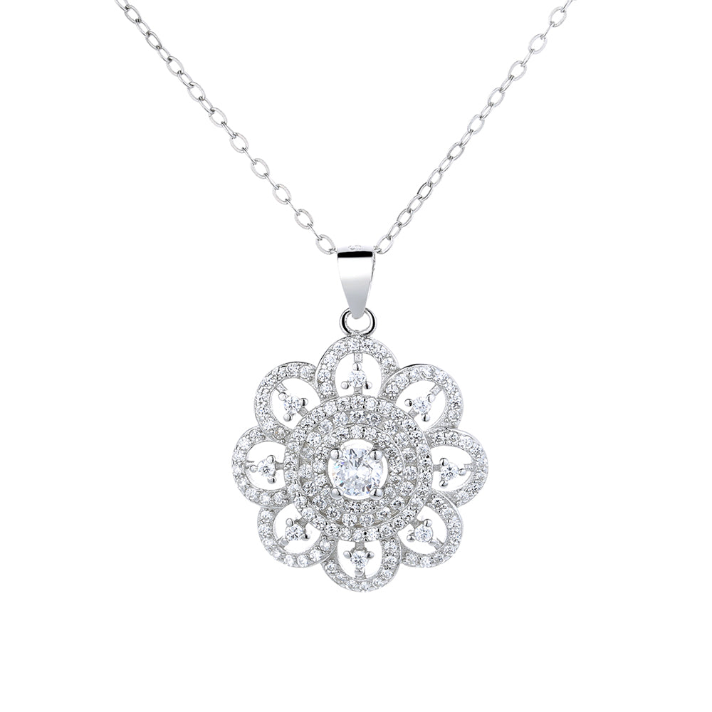 Sterling Silver Vintage Flower Pendant Necklace