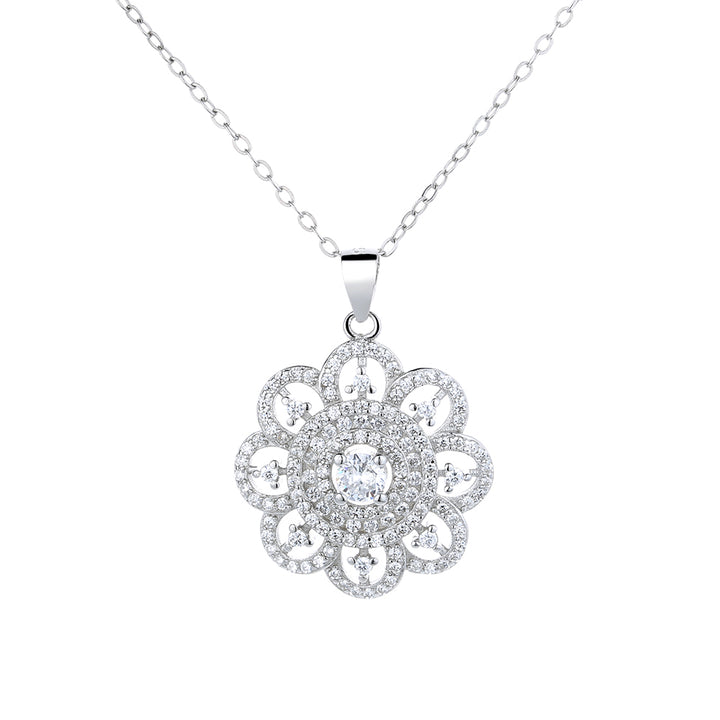 Sterling Silver Vintage Flower Pendant Necklace