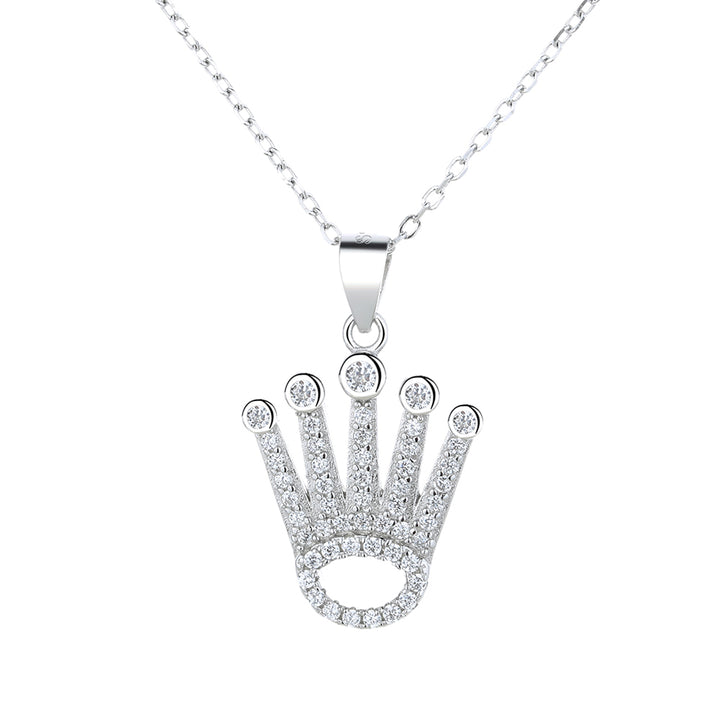 Sterling Silver Crown Pendant Necklace with Swarovski Crystals