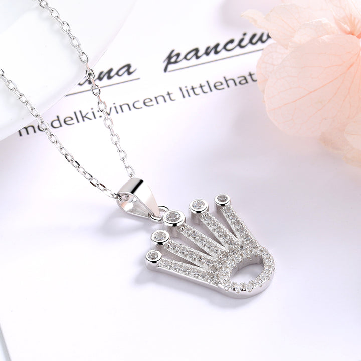 Sterling Silver Crown Pendant Necklace with Swarovski Crystals