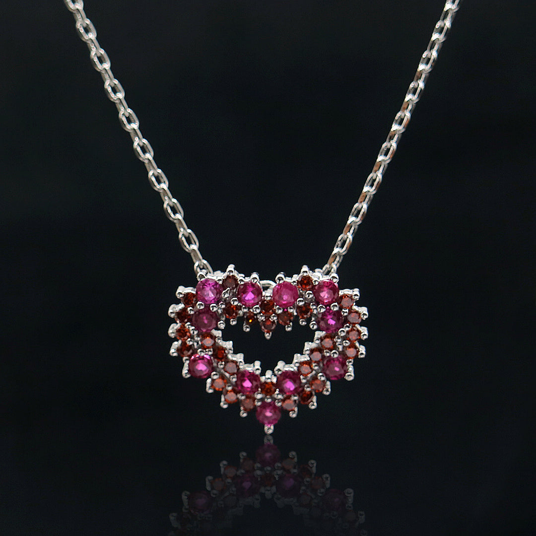 Sterling Silver Ruby and Garnet Heart Pendant Necklace