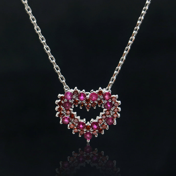 Sterling Silver Ruby and Garnet Heart Pendant Necklace